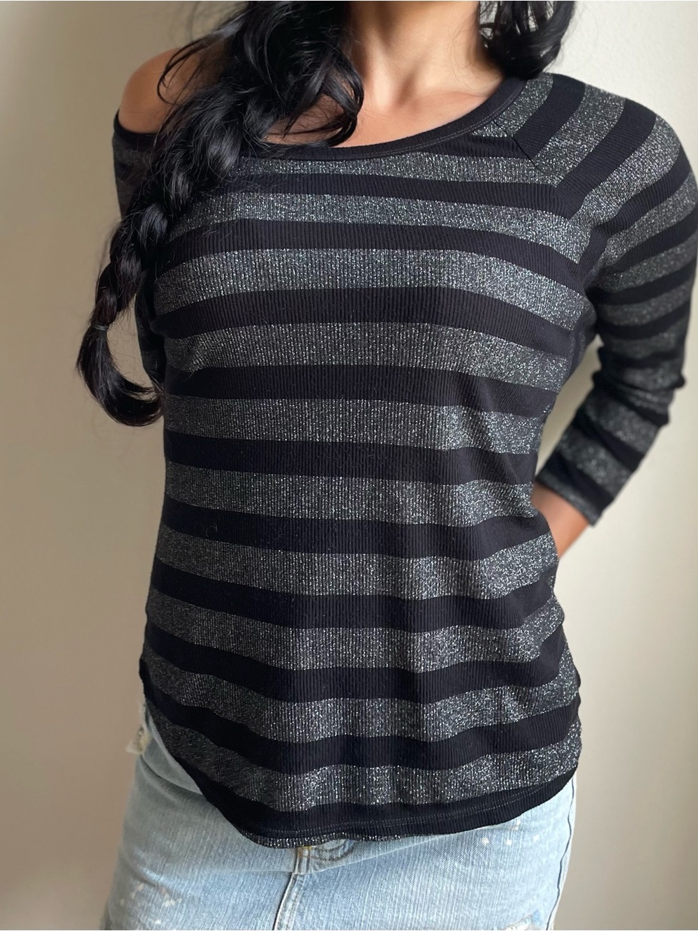 American Eagle Outffiters Striped Off the Shoulder Top Size Small
